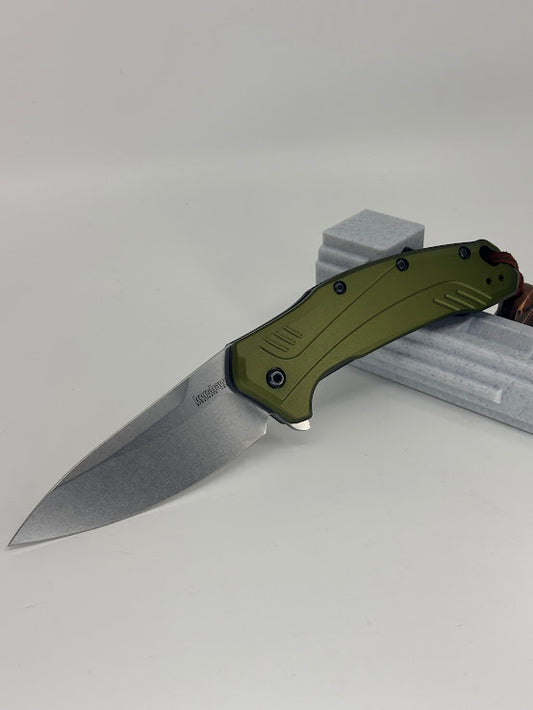 *Consignment* Kershaw Link Olive Stonewash Assisted-Open Folding Knife