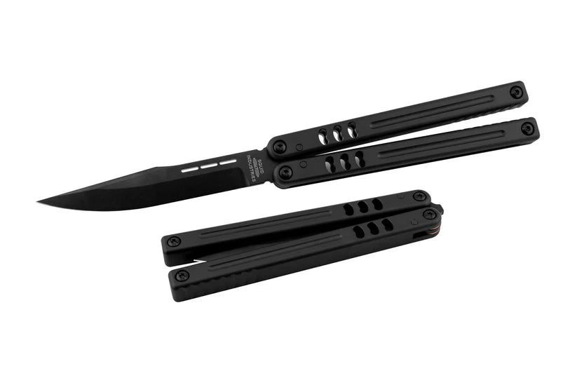 Squid Industries Mako Harpoon Inked Black Live Blade Balisong