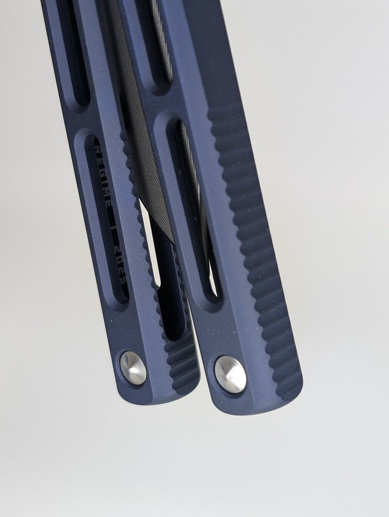 JK Design Regime V1 R1 187 Aluminum Navy Live Blade Balisong