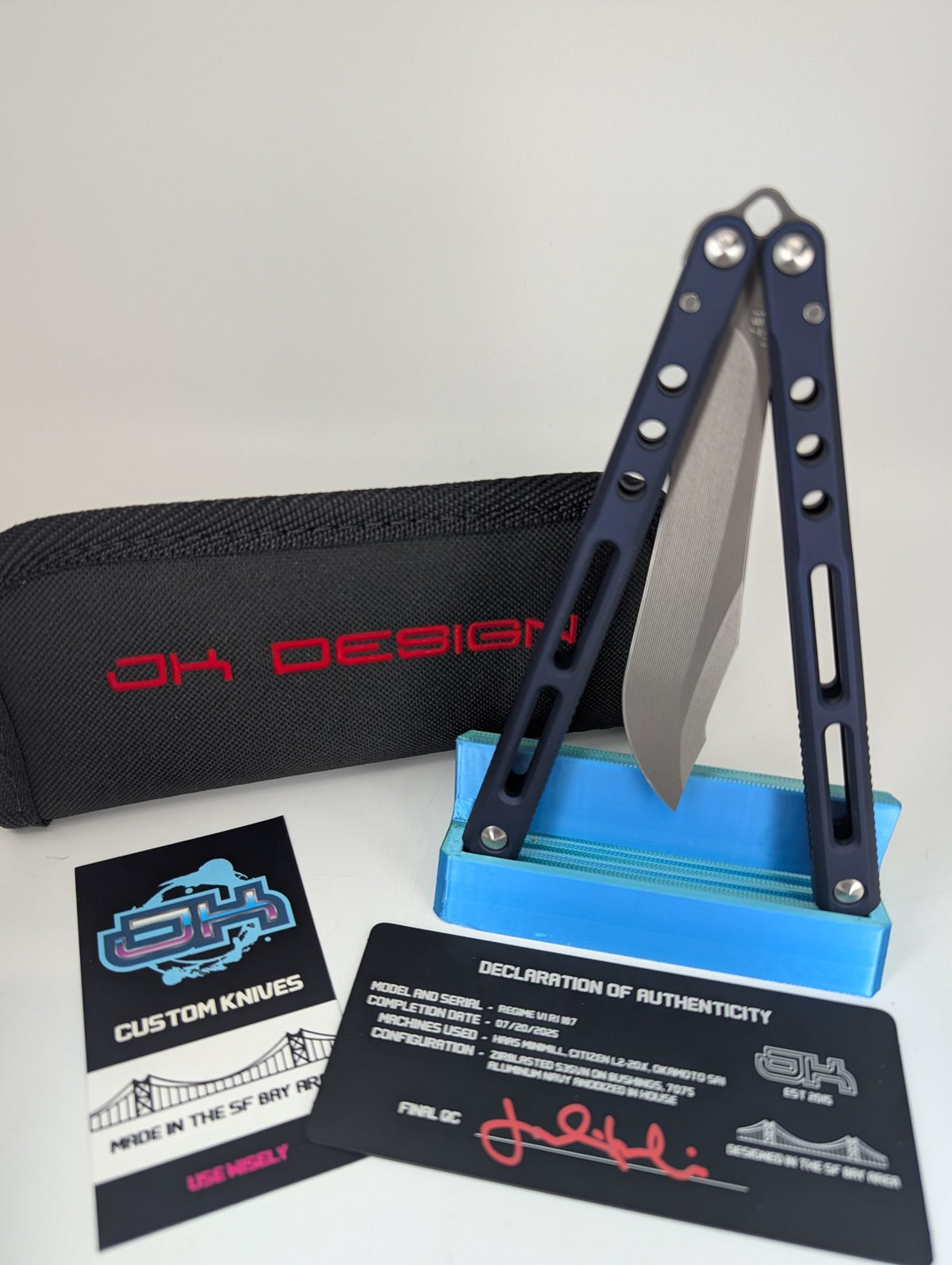 JK Design Regime V1 R1 187 Aluminum Navy Live Blade Balisong