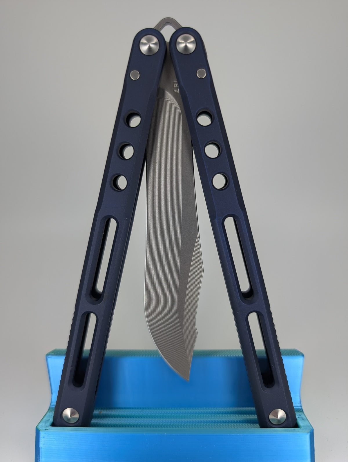 JK Design Regime V1 R1 187 Aluminum Navy Live Blade Balisong