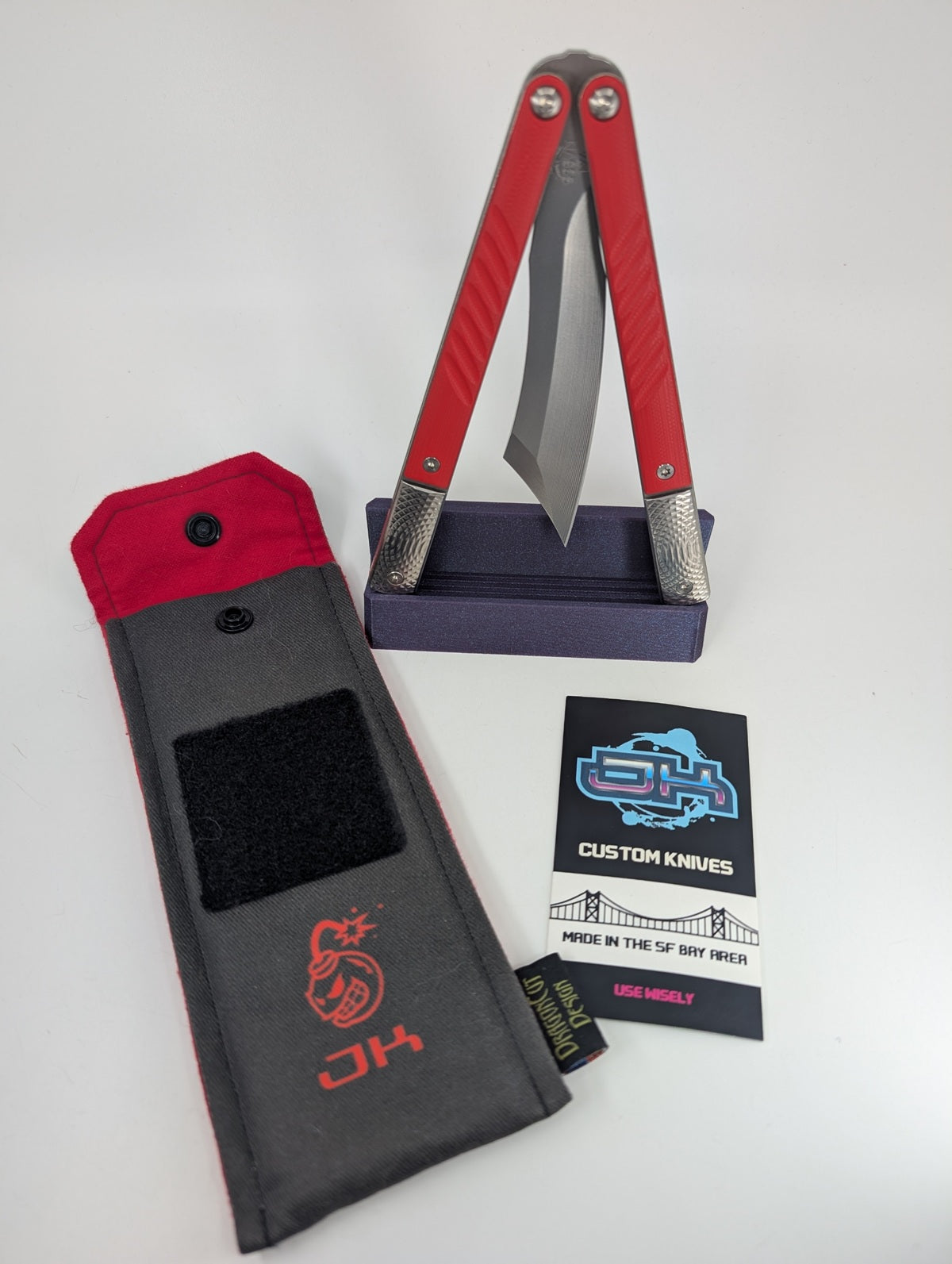 *Consignment* JK Designs LiteTech Red Live Blade Balisong #174