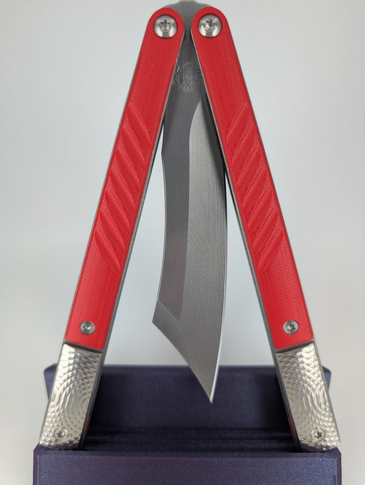 *Consignment* JK Designs LiteTech Red Live Blade Balisong #174