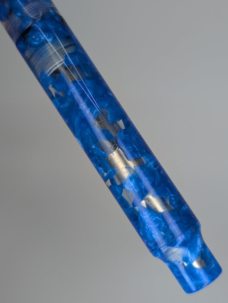 *Consignment* Krone Moderne Cellophane Blue Fountain Pen 18k Gold Medium Nib