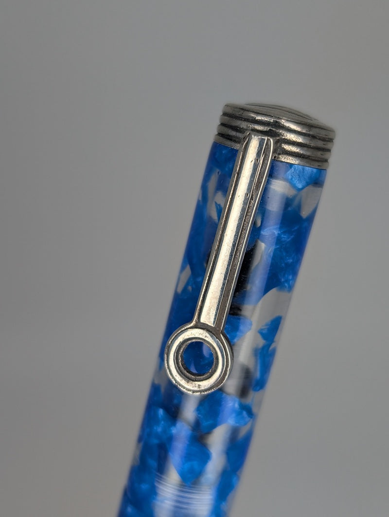 *Consignment* Krone Moderne Cellophane Blue Fountain Pen 18k Gold Medium Nib