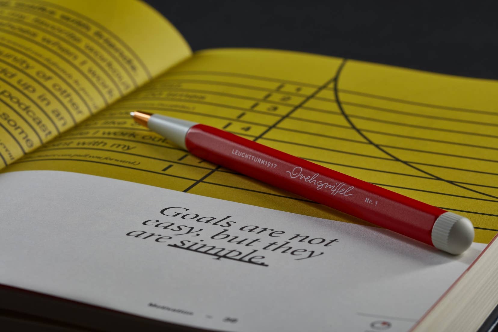  LEUCHTTURM1917 Finish journal Red pen on a yellow book with a motivational quote
