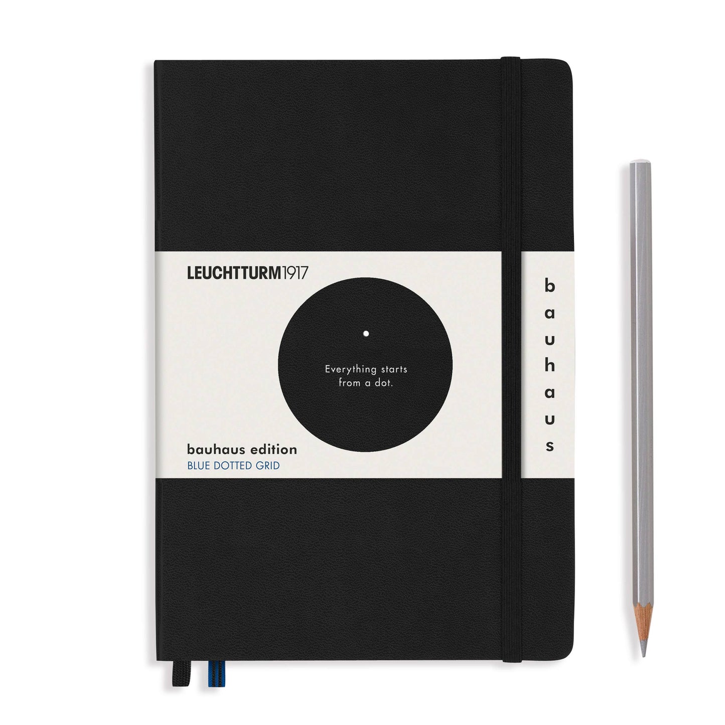  LEUCHTTURM1917 RedBauhaus Edition - Hardcover Black notebook with white label featuring Leuchtturm1917 branding and a pencil on a white background