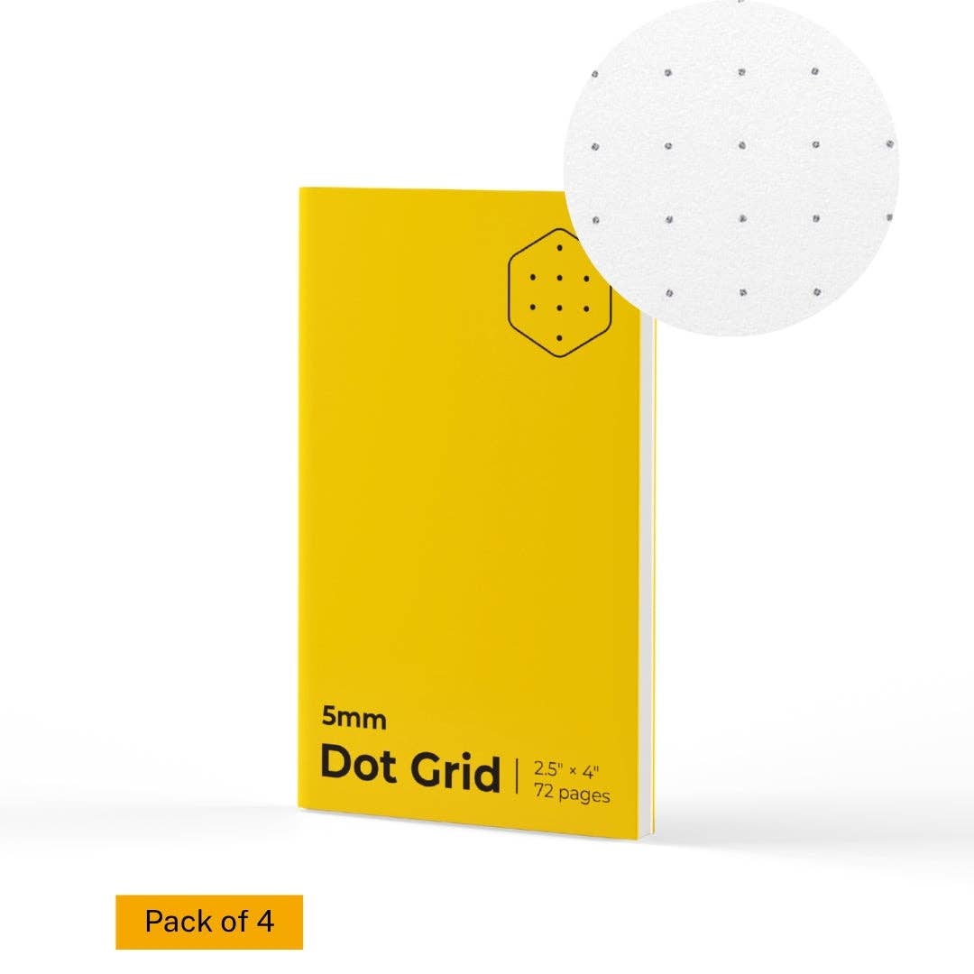 Yellow notebook with dot grid on a white background