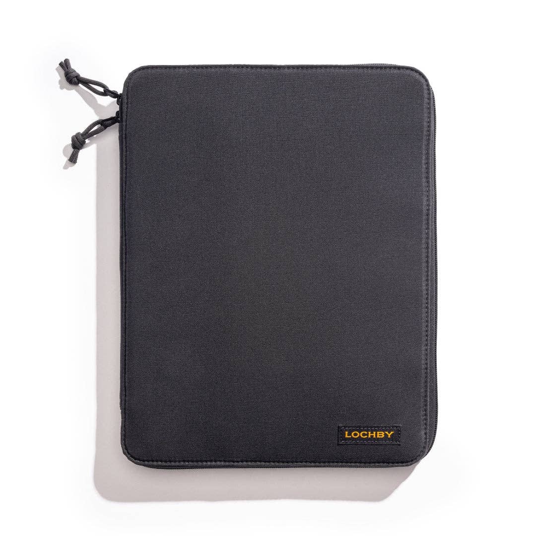 LOCHBY Daily Folio A4 Black zippered pouch with a white interior on a white background