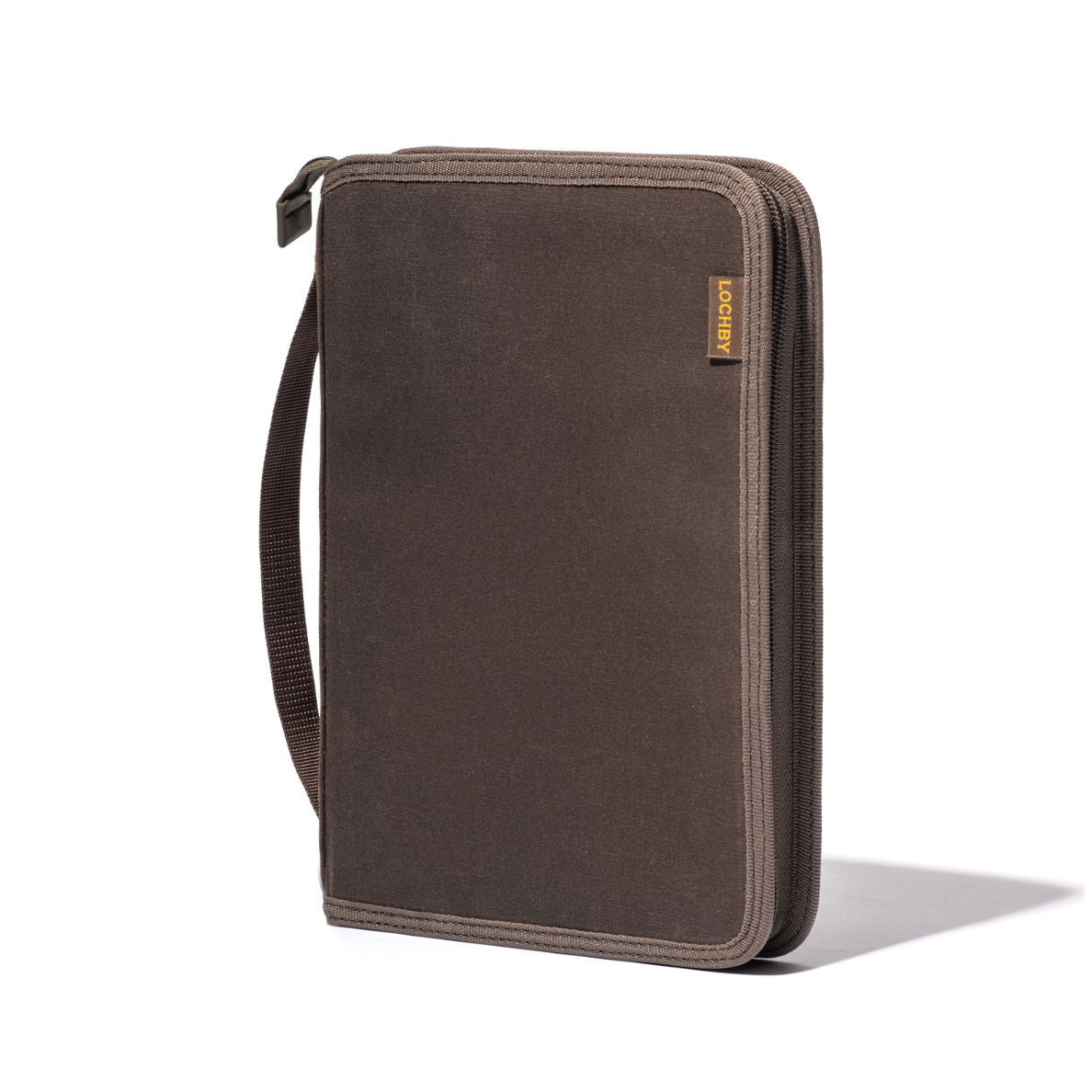 LOCHBY Field Folio A5 Brown canvas with a strap on a white background
