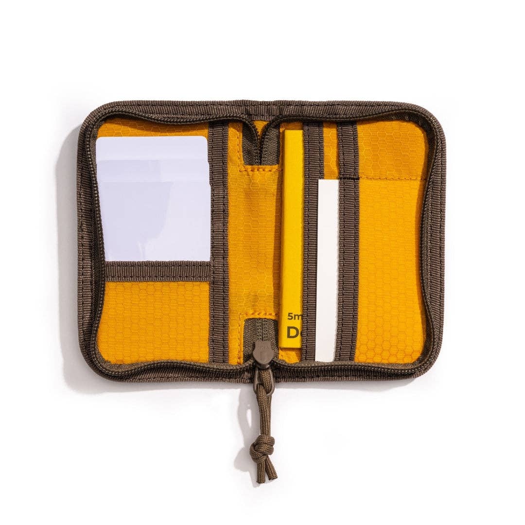 LOCHBY Mini Pocket Journal insides Yellow zippered pouch with brown zipper on a white background