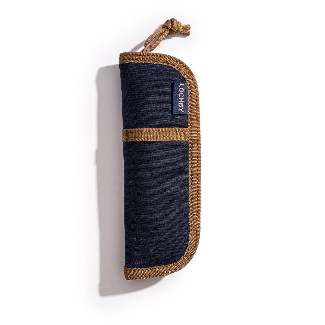 LOCHBY Navy and brown pen sheath with 'Lochby' branding on a white background
