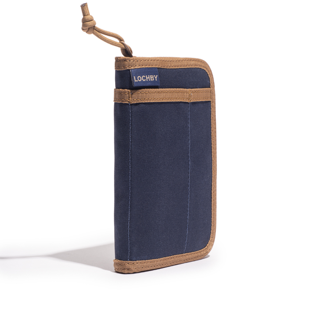 Navy case with brown accents and 'LOCHBY' branding on a white background