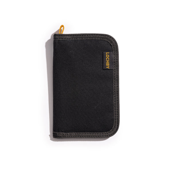 Black zippered pouch with 'Lochby' branding on a white background