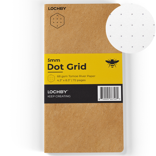 Lochby notebook with brown cover and yellow label on a white background