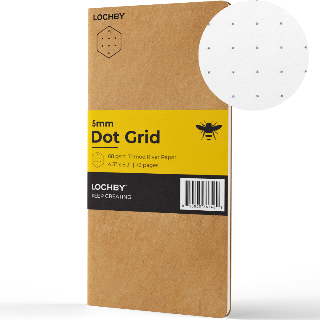 Lochby notebook with brown cover and yellow label on a white background