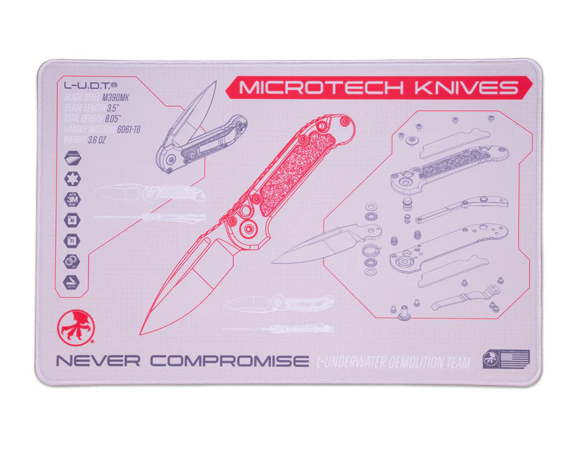 Microtech LUDT work mat with exploded diagram