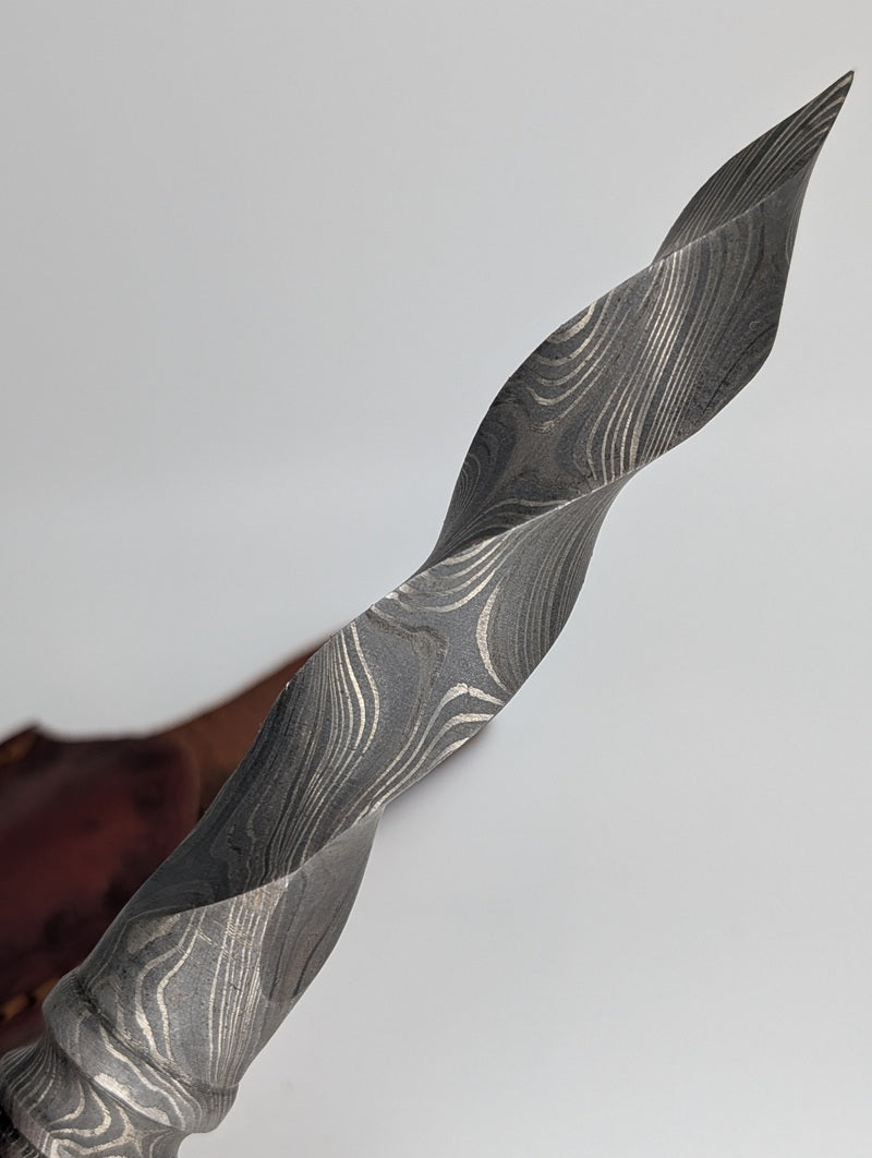 *Consignment* Custom Large Damascus Spiral Blade Dagger w/ Leather Sheath