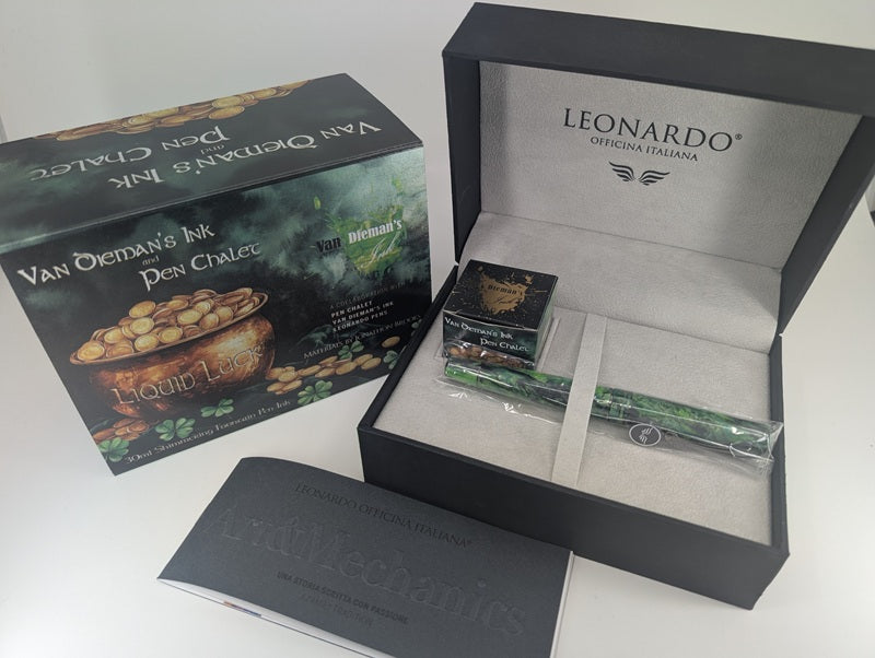 *Consignment* Leonardo Officina Italiana x Van Dieman's Liquid Luck Boxed Set Fountain Pen w/ Bottle of Ink Extra Fine Nib