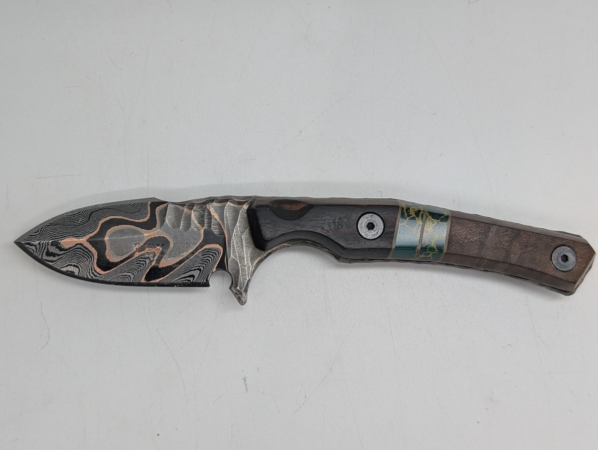 Lex Rex Custom Knives Mini Goblin CopperMai Damascus Fixed Blade Knife