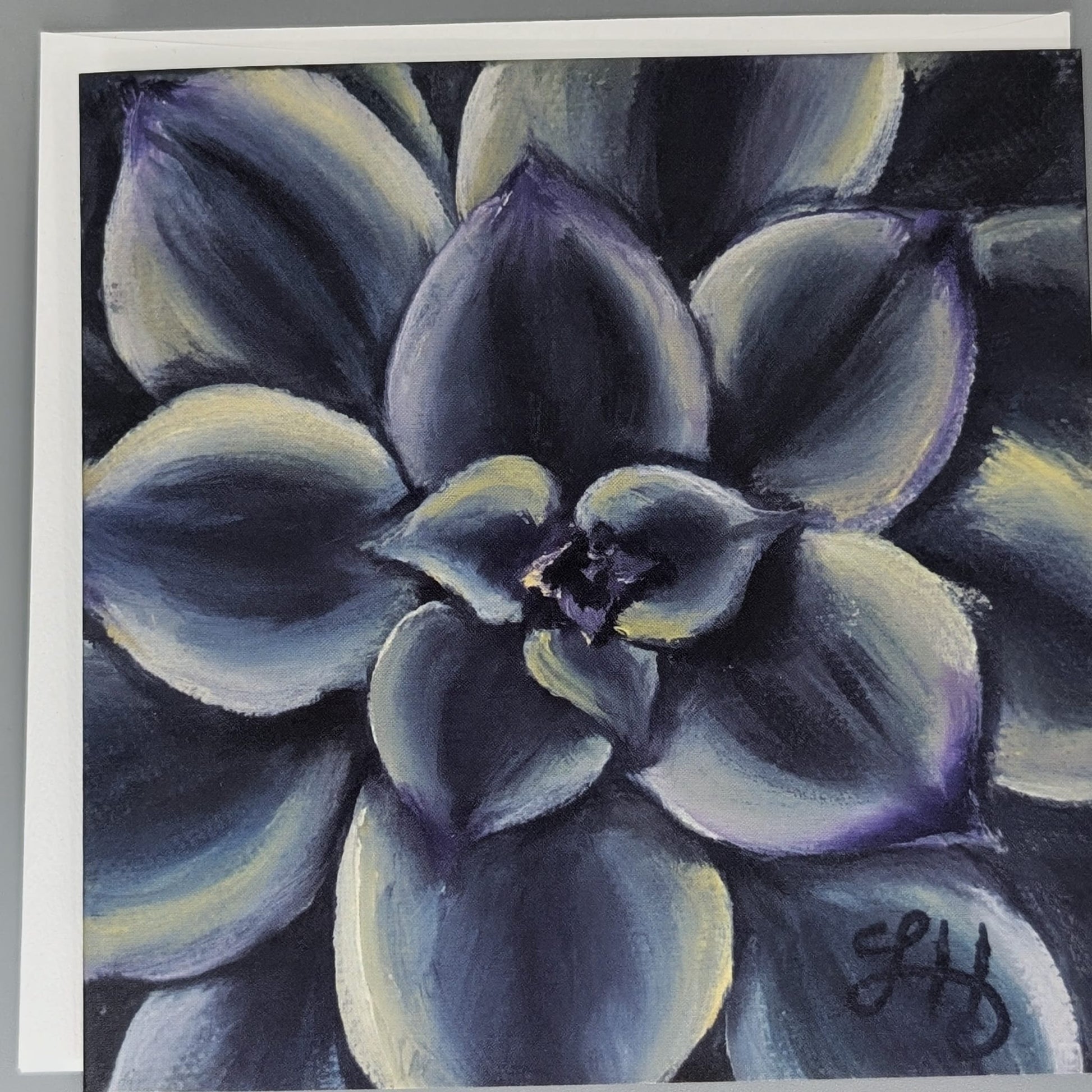 Artistic depiction of a succulent plant with a signature in the corner.