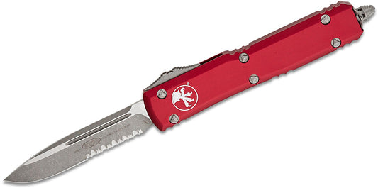 Microtech Ultratech Merlot Apocalyptic Partial Serrated Out the Front