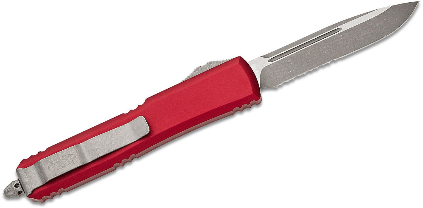 Microtech Ultratech Merlot Apocalyptic Partial Serrated Out the Front