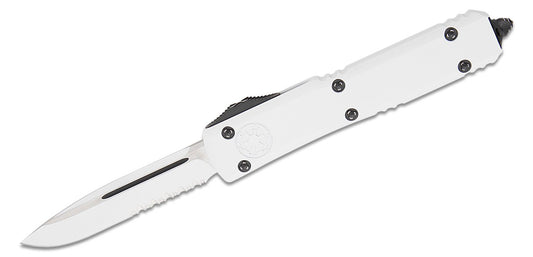 Microtech Ultratech Stormtrooper Deep Engraved White Partial Serrated Out the Front Knife