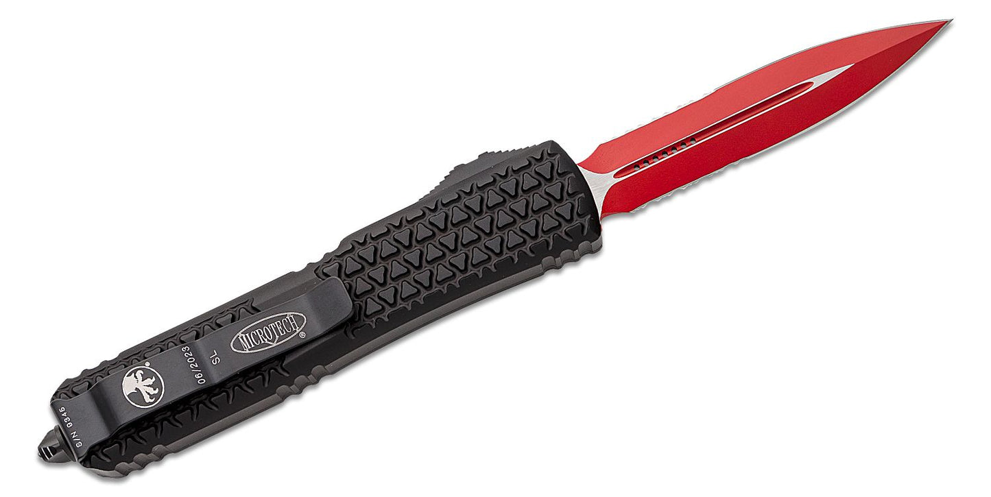 Microtech Ultratech D/E Tri-Grip Sith Lord Red Partial Serrated Out the Front