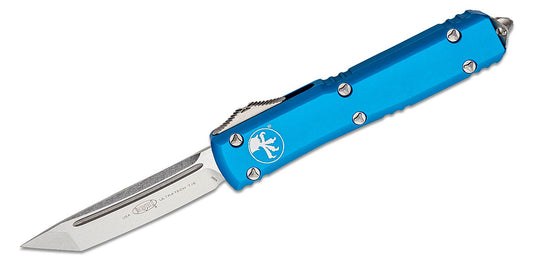 Microtech Ultratech Blue Stonewash Standard Tanto Out the Front Knife
