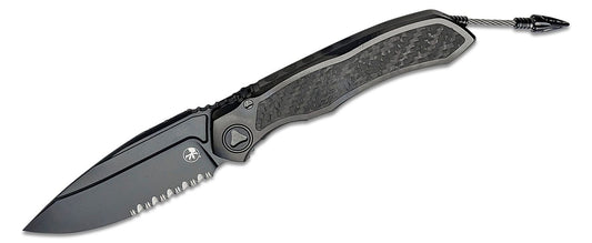 Microtech Anax Single Edge Titanium Handle DLC Partial Serrated CF Inlay Folding Knife