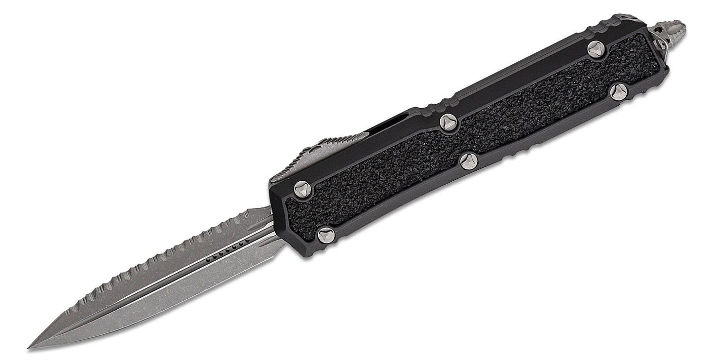 Microtech Makora D/E  Apocalyptic Full Serrated Nickel Baron Internals Out the Front Knife