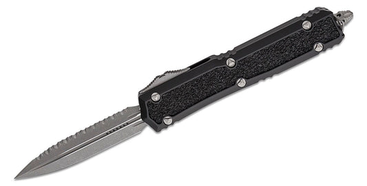 Microtech Makora D/E  Apocalyptic Full Serrated Nickel Baron Internals Out the Front Knife