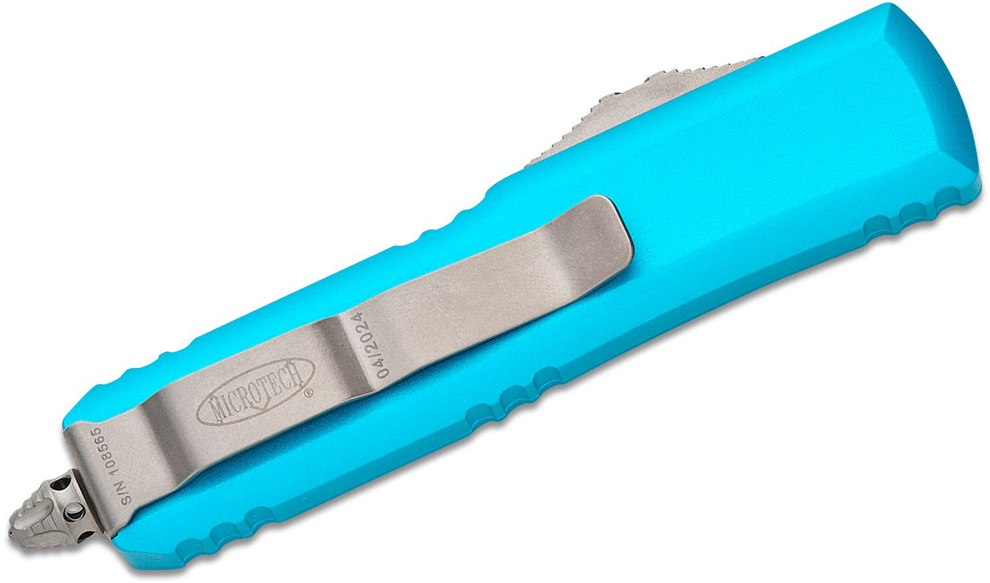 Microtech UTX 85 T/E Turquoise Satin Standard Out the Front Knife