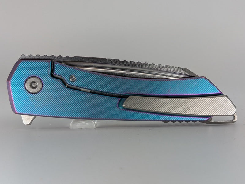 MachineWise Mojave Aqua to Purple Distressed (CPM 20CV | Stonewash | Finestep Handle) Framelock Folding Knife 183 *BLEM*