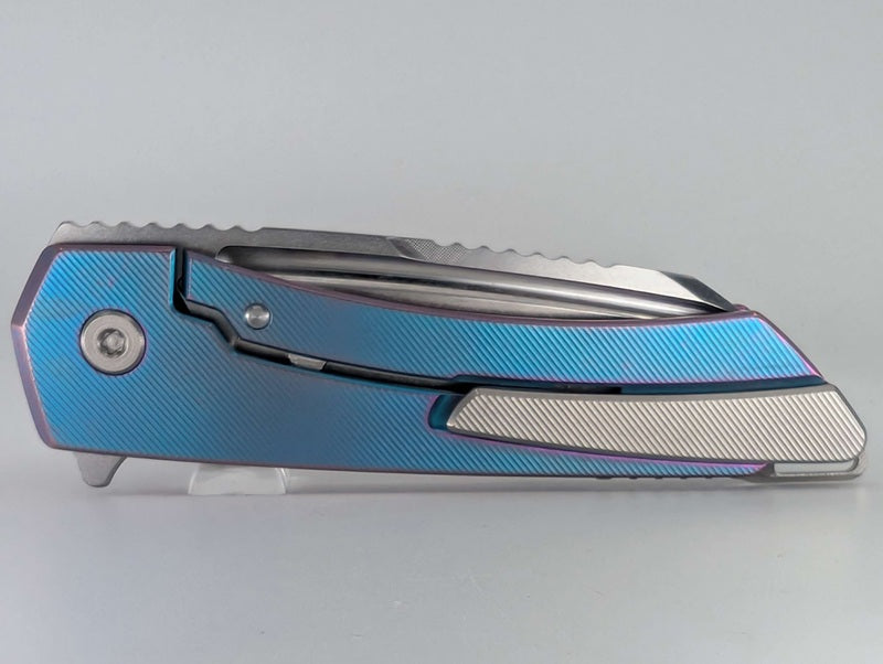 MachineWise Mojave Aqua to Purple Distressed (CPM 20CV | Stonewash | Finestep Handle) Framelock Folding Knife 177 *BLEM*