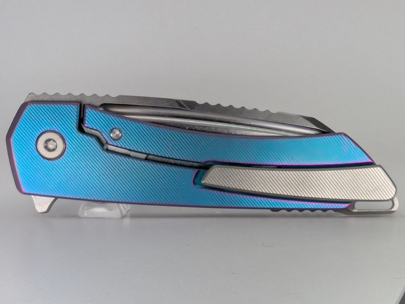 MachineWise Mojave Aqua to Purple Distressed (CPM 20CV | Stonewash | Finestep Handle) Framelock Folding Knife 190 *BLEM*