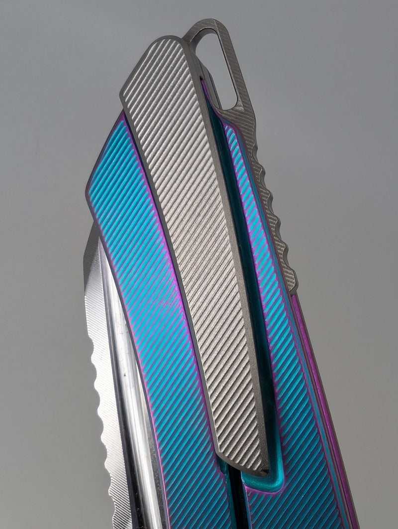MachineWise Mojave Aqua to Purple Distressed (CPM 20CV | Stonewash | Finestep Handle) Framelock Folding Knife 183 *BLEM*