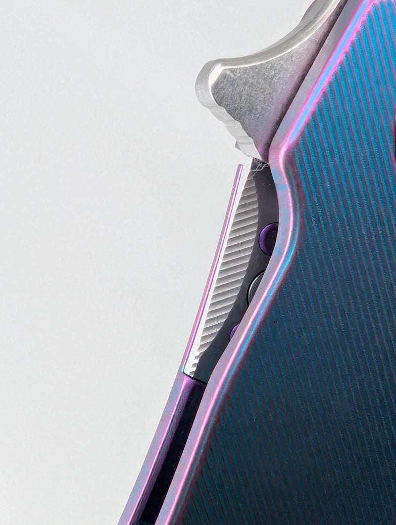 MachineWise Mojave Aqua to Purple Distressed (CPM 20CV | Stonewash | Finestep Handle) Framelock Folding Knife 183 *BLEM*