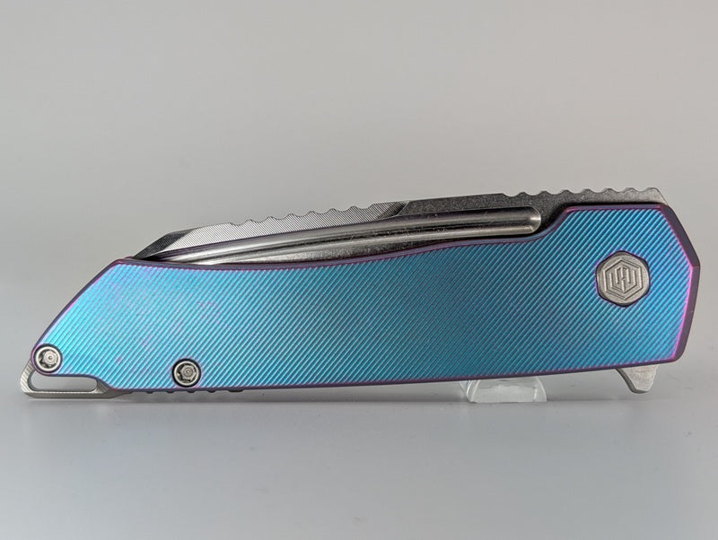 MachineWise Mojave Aqua to Purple Distressed (CPM 20CV | Stonewash | Finestep Handle) Framelock Folding Knife 183 *BLEM*