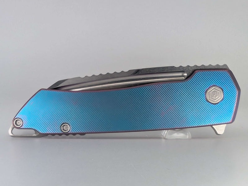 MachineWise Mojave Aqua to Purple Distressed (CPM 20CV | Stonewash | Finestep Handle) Framelock Folding Knife 177 *BLEM*