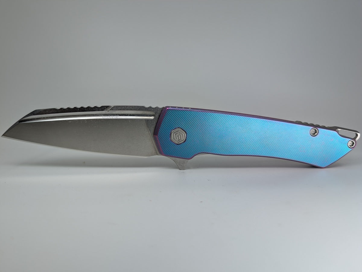 MachineWise Mojave Aqua to Purple Distressed (CPM 20CV | Stonewash | Finestep Handle) Framelock Folding Knife 183 *BLEM*