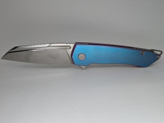 MachineWise Mojave Aqua to Purple Distressed (CPM 20CV | Stonewash | Finestep Handle) Framelock Folding Knife 190 *BLEM*