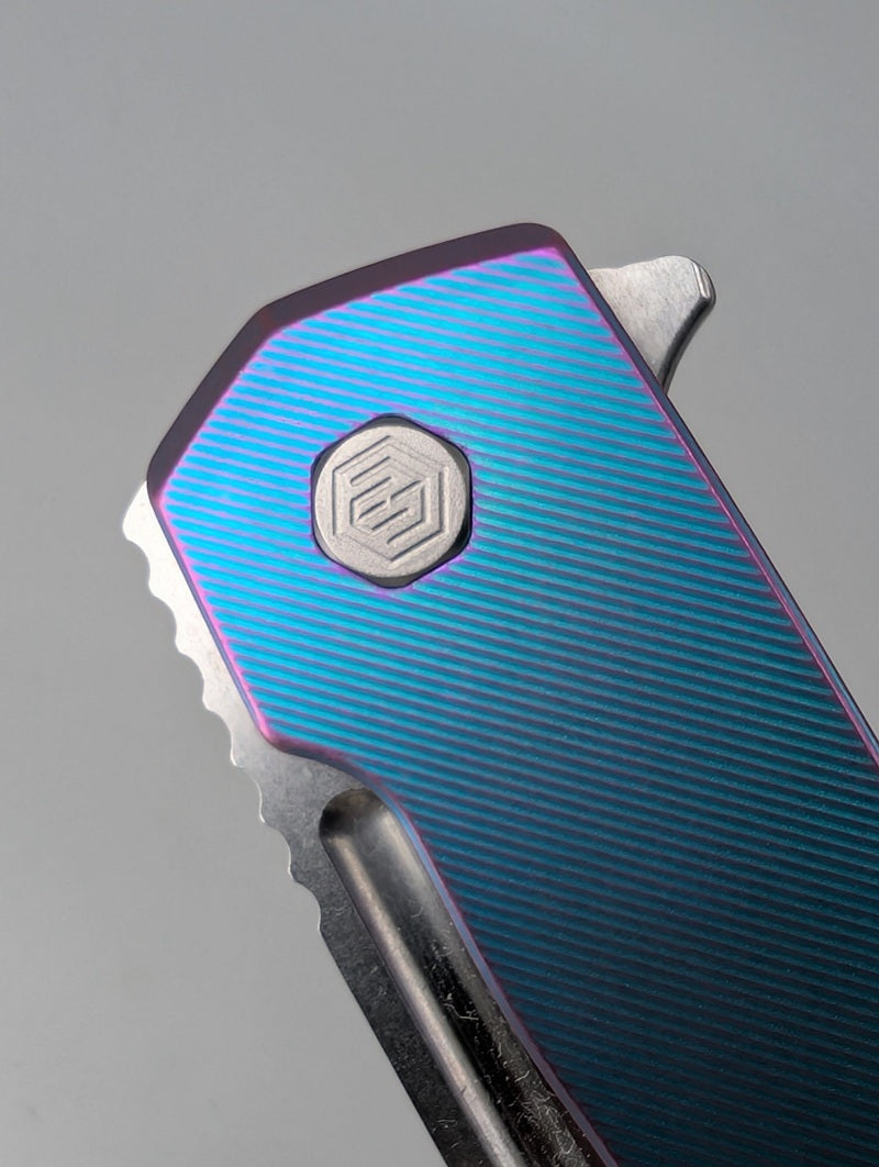 MachineWise Mojave Aqua to Purple Distressed (CPM 20CV | Stonewash | Finestep Handle) Framelock Folding Knife 183 *BLEM*