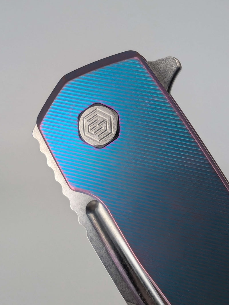 MachineWise Mojave Aqua to Purple Distressed (CPM 20CV | Stonewash | Finestep Handle) Framelock Folding Knife 177 *BLEM*