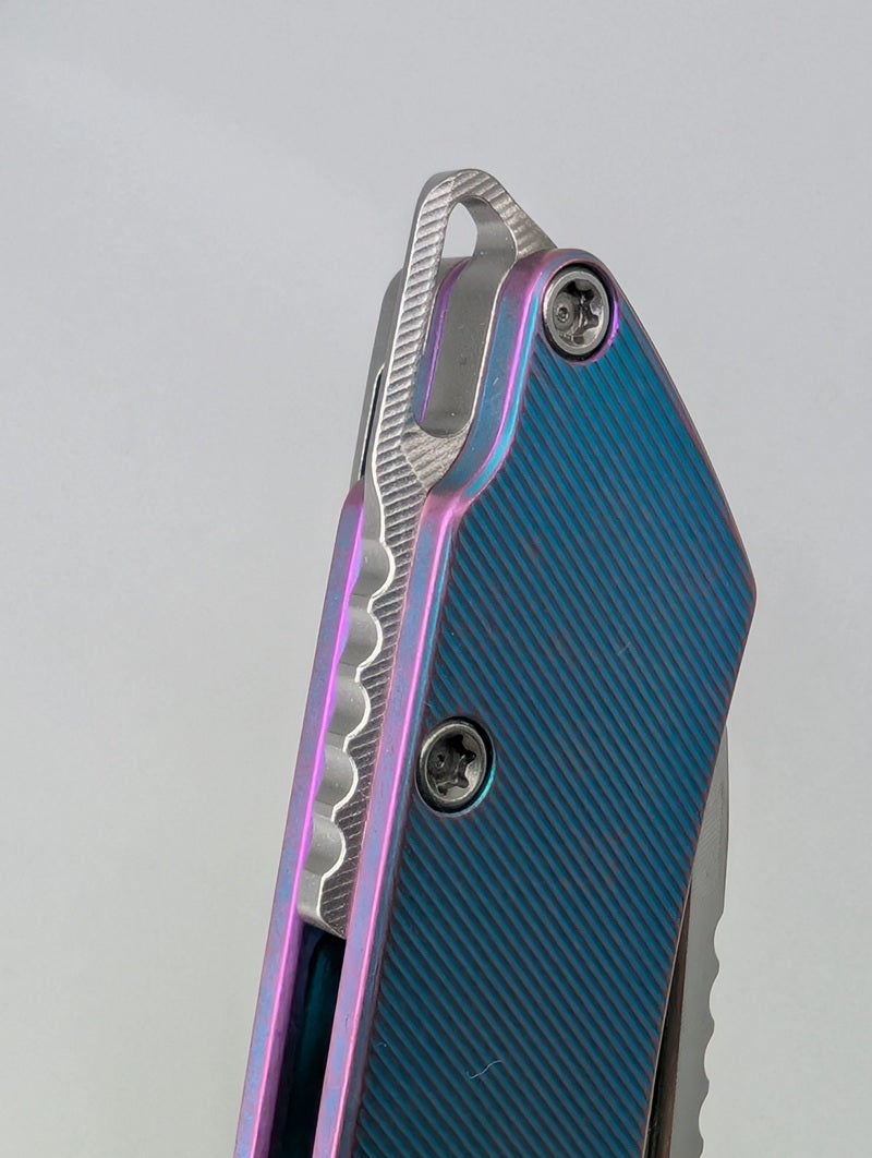 MachineWise Mojave Aqua to Purple Distressed (CPM 20CV | Stonewash | Finestep Handle) Framelock Folding Knife 183 *BLEM*