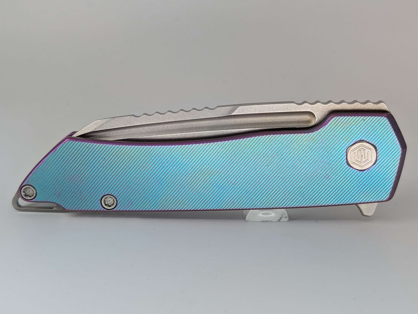 MachineWise Mojave Aqua w/ Purple Distress (CPM 20CV | Lightwash | Fine Step) Framelock Folding Knife #171