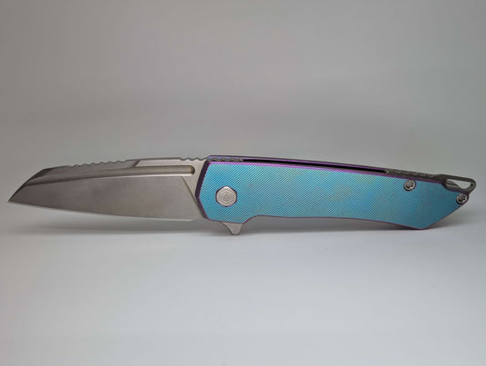 MachineWise Mojave Aqua w/ Purple Distress (CPM 20CV | Lightwash | Fine Step) Framelock Folding Knife #171