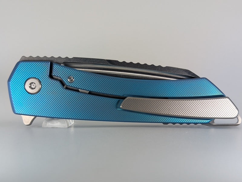 MachineWise Mojave Aqua (S90V | Stonewash | Fine Step Handle) Framelock Folding Knife #341 *BLEM*