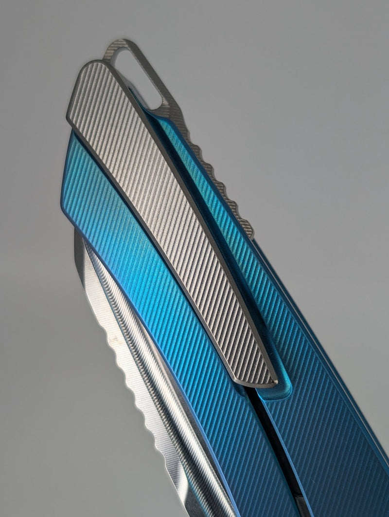 MachineWise Mojave Aqua (S90V | Stonewash | Fine Step Handle) Framelock Folding Knife #341 *BLEM*